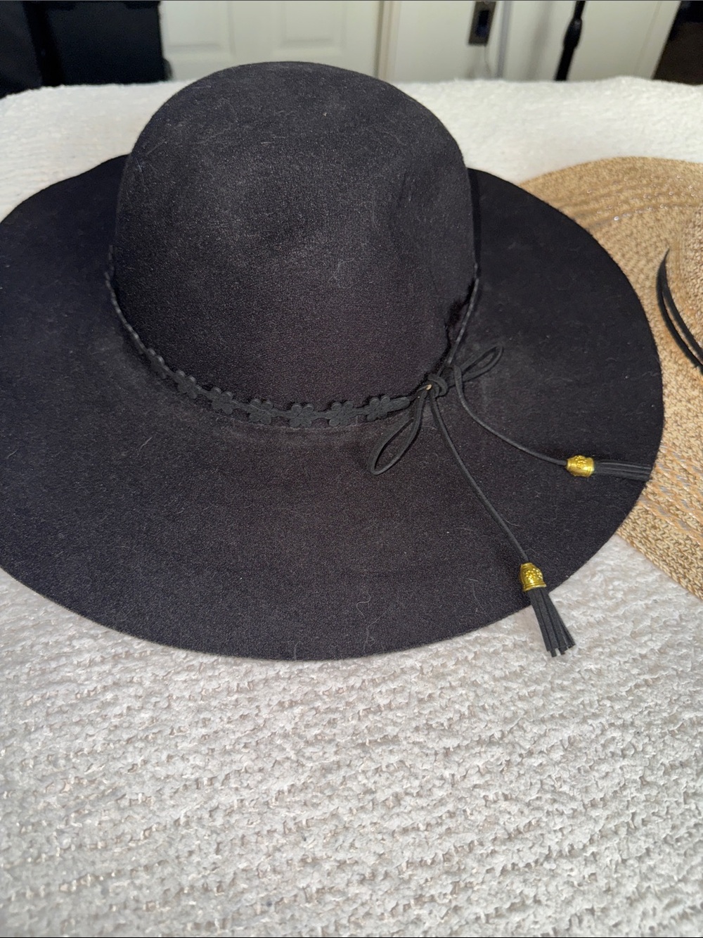 Pack of Two Wide-Brim Floppy Sun Hats — Black and Natural Straw - Picture 3 of 7